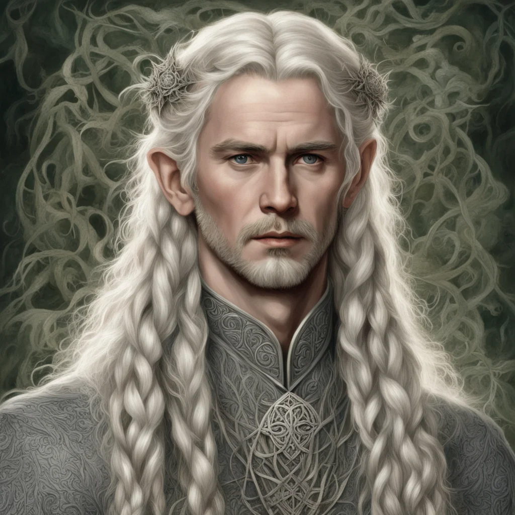 aitolkien king oropher with blond hair with braids wearing silver thorn vines intertwined with diamond rosettes  good looking trending fantastic 1