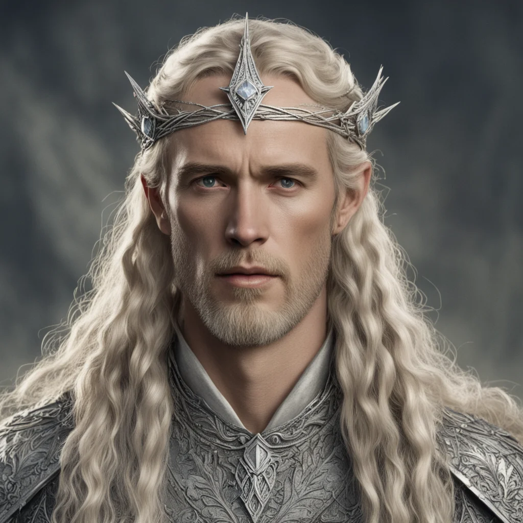 tolkien king oropher with blond hair with braids wearing silver twig circlet with large diamonds 