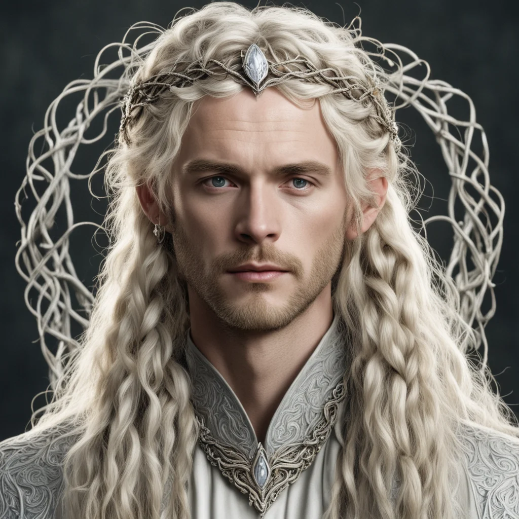 tolkien king oropher with blond hair with braids wearing silver vines intertwined elvish circlet with diamonds amazing awesome portrait 2