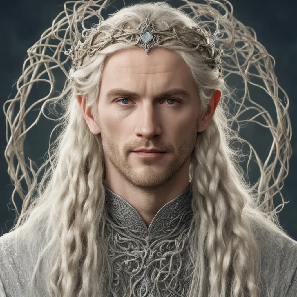 aitolkien king oropher with blond hair with braids wearing silver vines intertwined elvish circlet with diamonds confident engaging wow artstation art 3