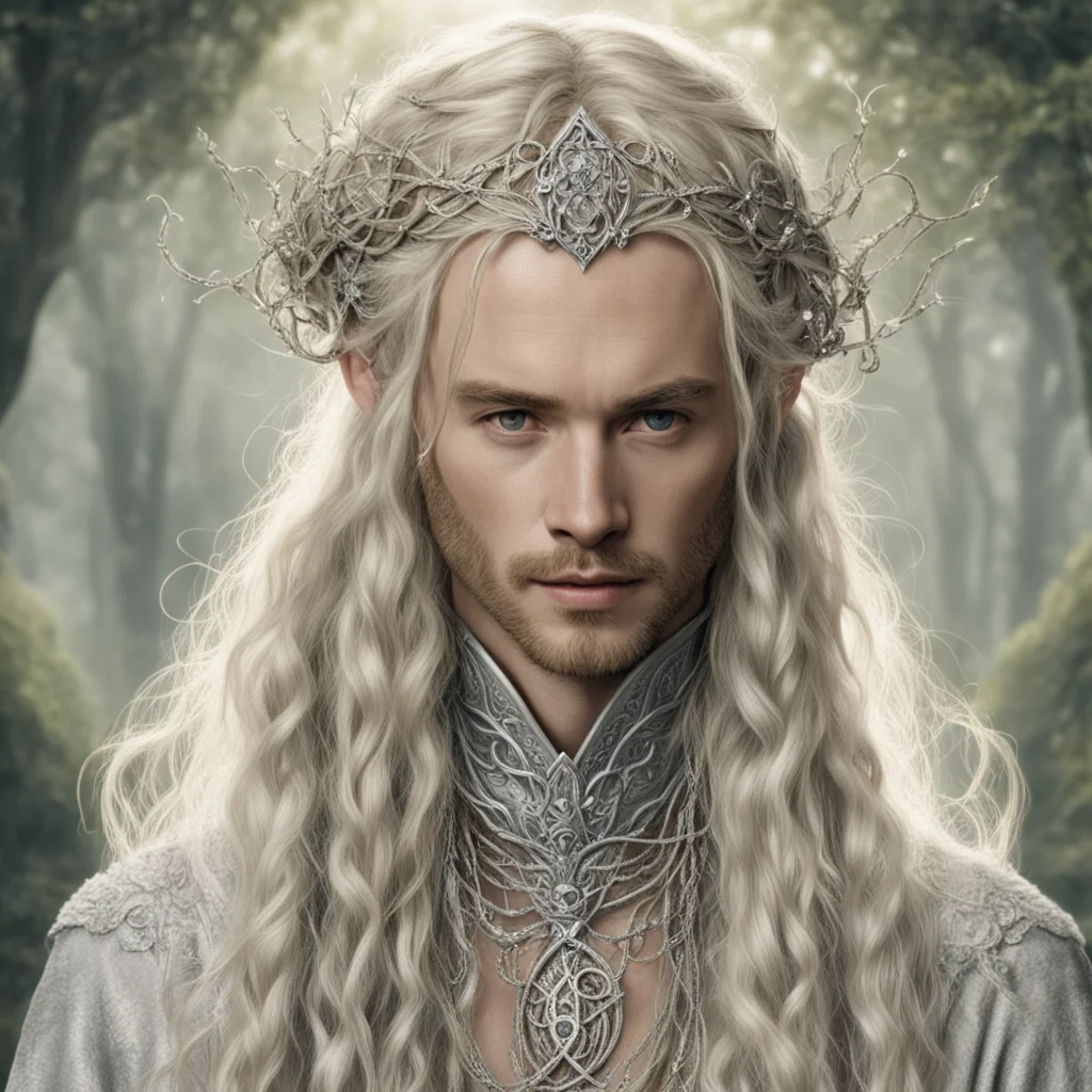 aitolkien king oropher with blond hair with braids wearing silver vines intertwined elvish circlet with diamonds good looking trending fantastic 1
