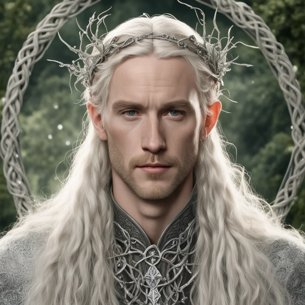 tolkien king oropher with blond hair with braids wearing silver vines intertwined elvish circlet with diamonds