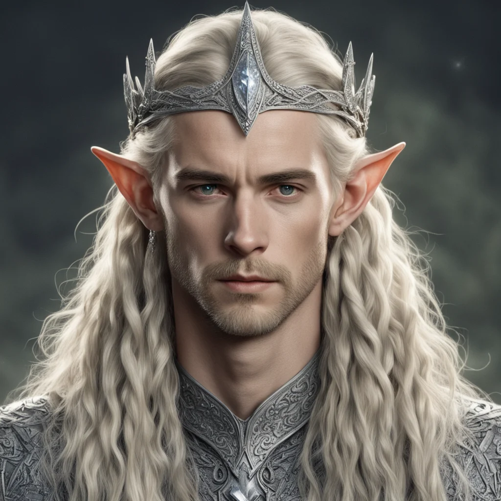 aitolkien king oropher with blond hair with braids wearing silver wood elf circlet encrusted with diamonds with large diamond in the center  amazing awesome portrait 2