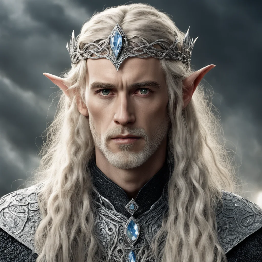 aitolkien king oropher with blond hair with braids wearing silver wood elf circlet encrusted with diamonds with large diamond in the center  confident engaging wow artstation art 3