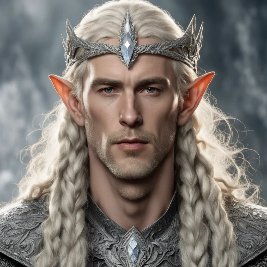 aitolkien king oropher with blond hair with braids wearing silver wood elf circlet encrusted with diamonds with large diamond in the center  good looking trending fantastic 1
