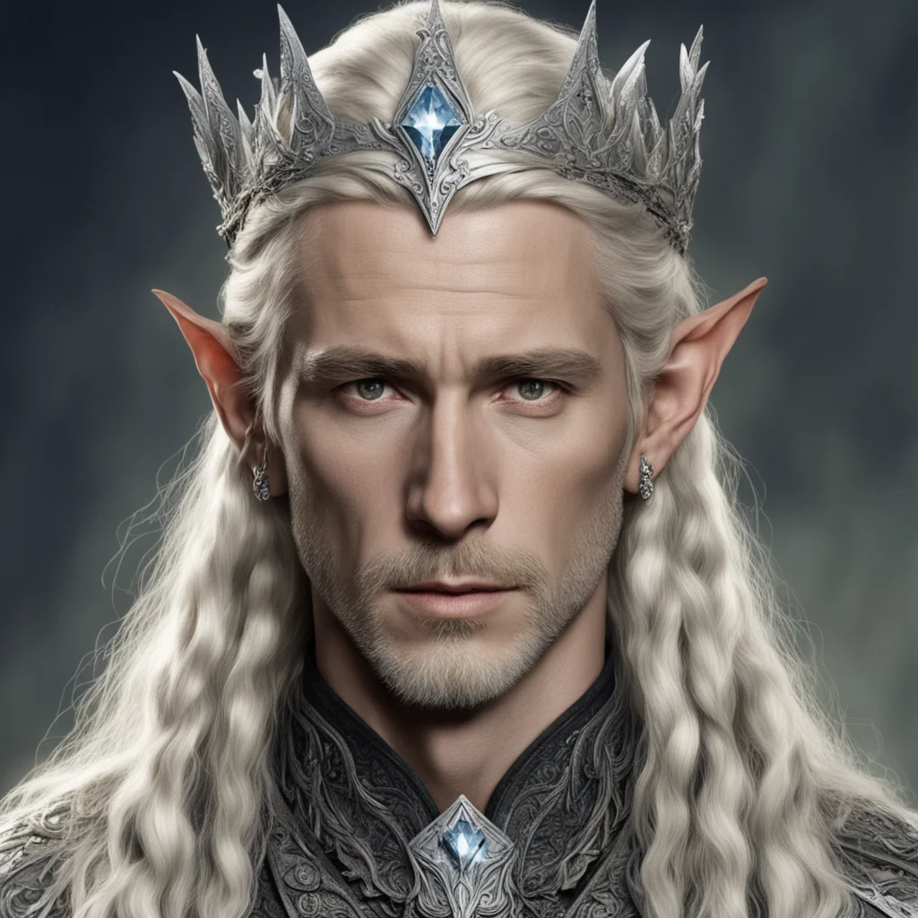 aitolkien king oropher with blond hair with braids wearing silver wood elf elvish coronet with large diamonds confident engaging wow artstation art 3
