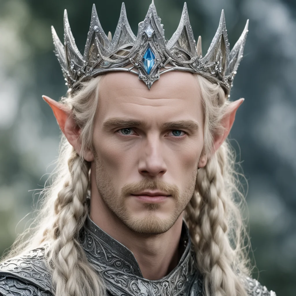 aitolkien king oropher with blond hair with braids wearing silver wood elf elvish coronet with large diamonds good looking trending fantastic 1