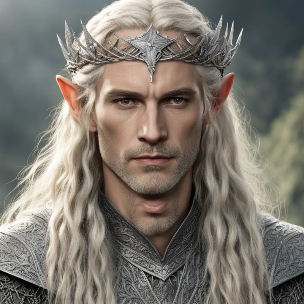 aitolkien king oropher with blond hair with braids wearing silver wood elvish circlet with diamonds good looking trending fantastic 1