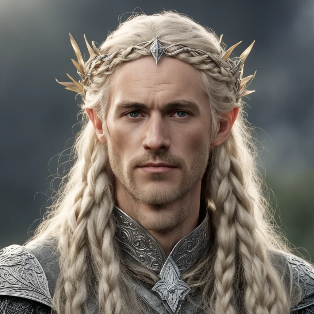 aitolkien king oropher with blonde hair and braids with silver elven circlet with diamonds