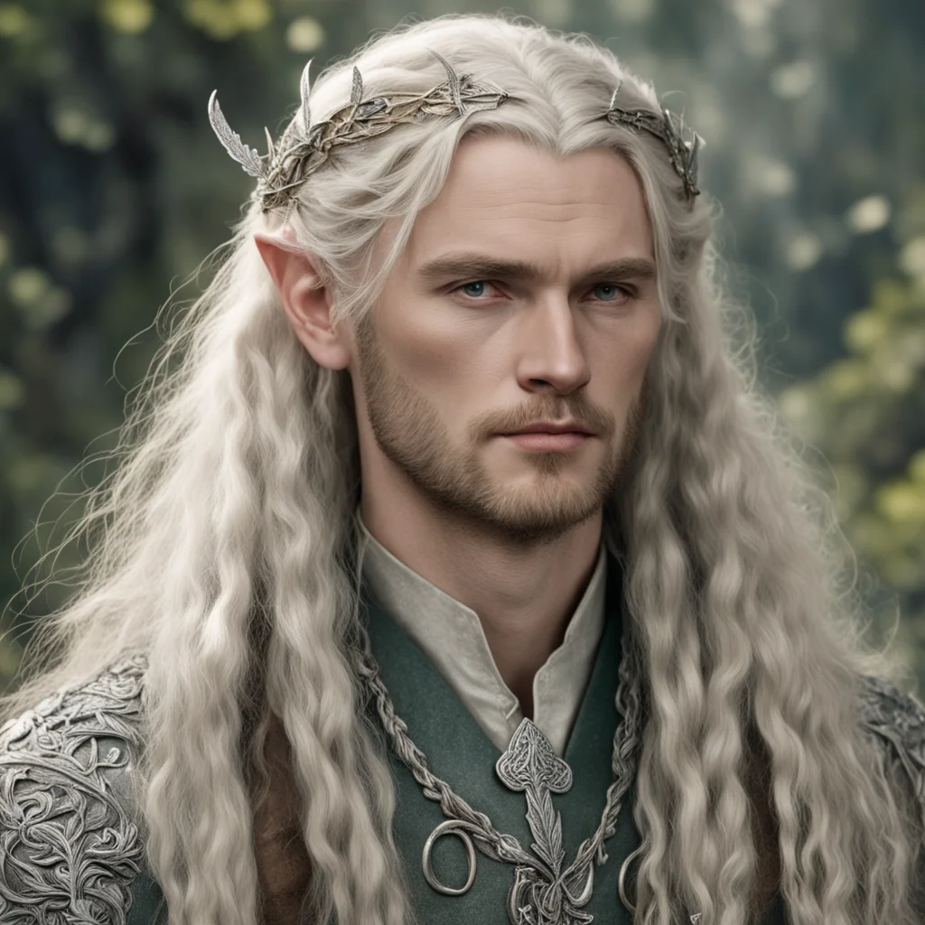 aitolkien king oropher with blonde hair with braids wearing silver oak leaf elven hair forks with diamonds  amazing awesome portrait 2