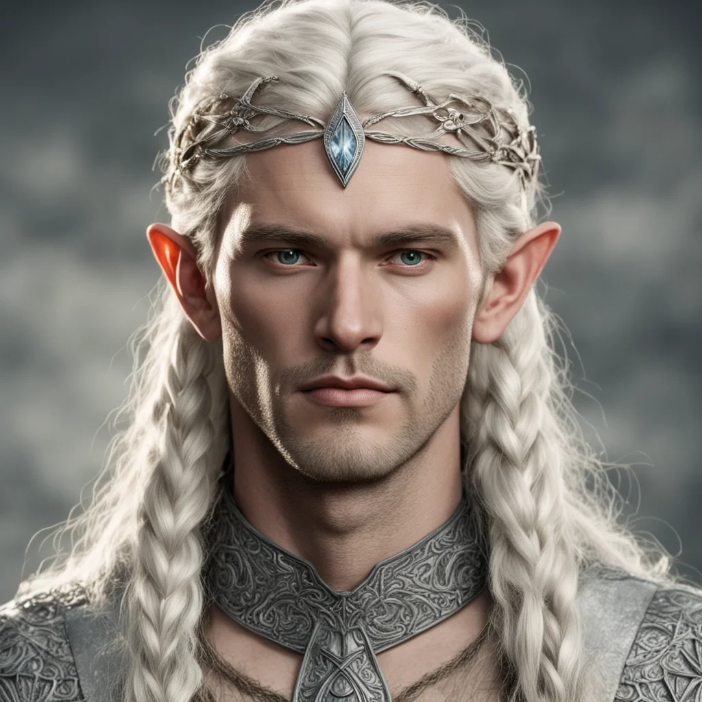 aitolkien king oropher with blonde hair with braids wearing silver sindar elven circlet with diamonds amazing awesome portrait 2