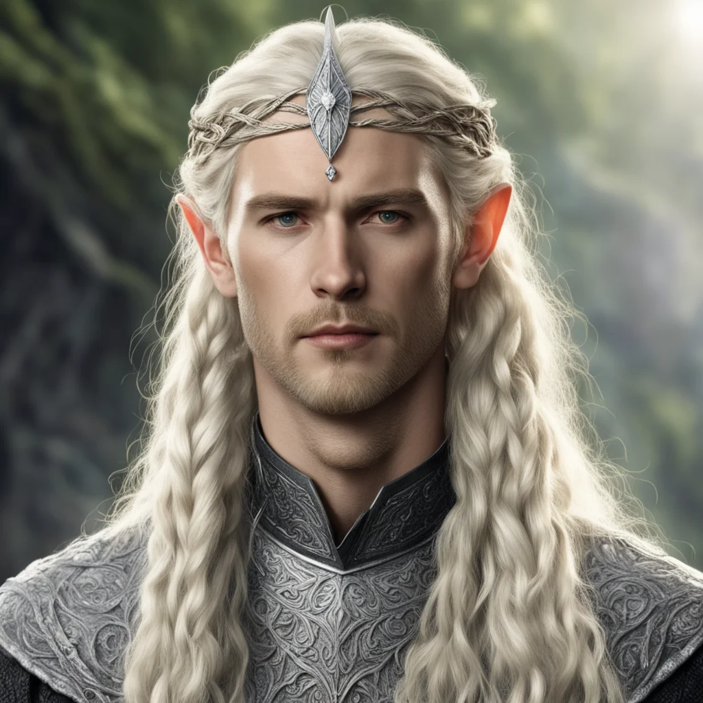 aitolkien king oropher with blonde hair with braids wearing silver sindar elven circlet with diamonds
