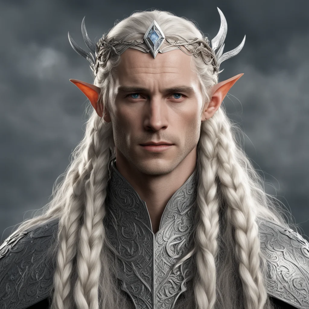 aitolkien king oropher with blonde hair with braids wearing silver wood elf circlet with diamonds amazing awesome portrait 2