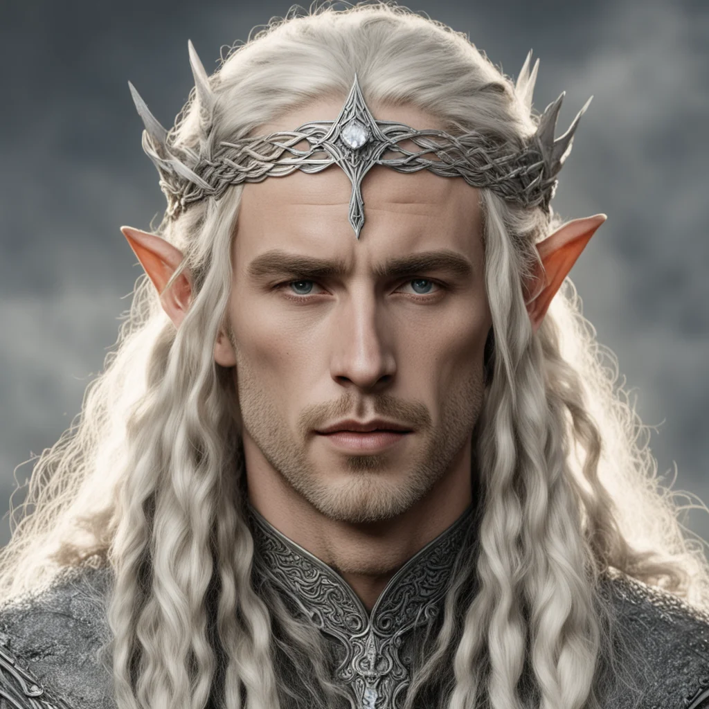 aitolkien king oropher with blonde hair with braids wearing silver wood elf circlet with diamonds good looking trending fantastic 1