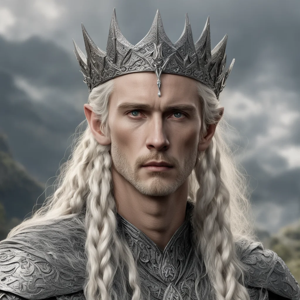 aitolkien king oropher with blonde hair with braids wearing silver wood elf crown with diamonds amazing awesome portrait 2