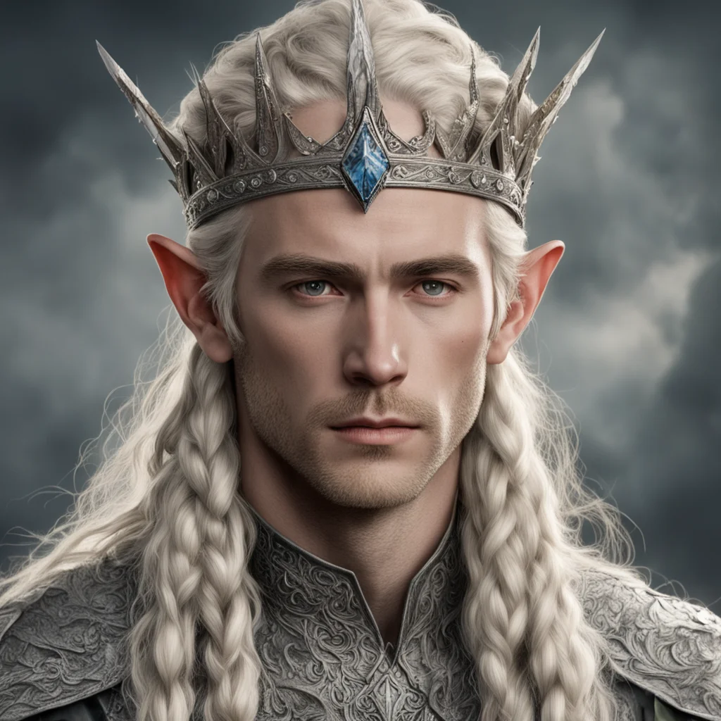aitolkien king oropher with blonde hair with braids wearing silver wood elf crown with diamonds confident engaging wow artstation art 3