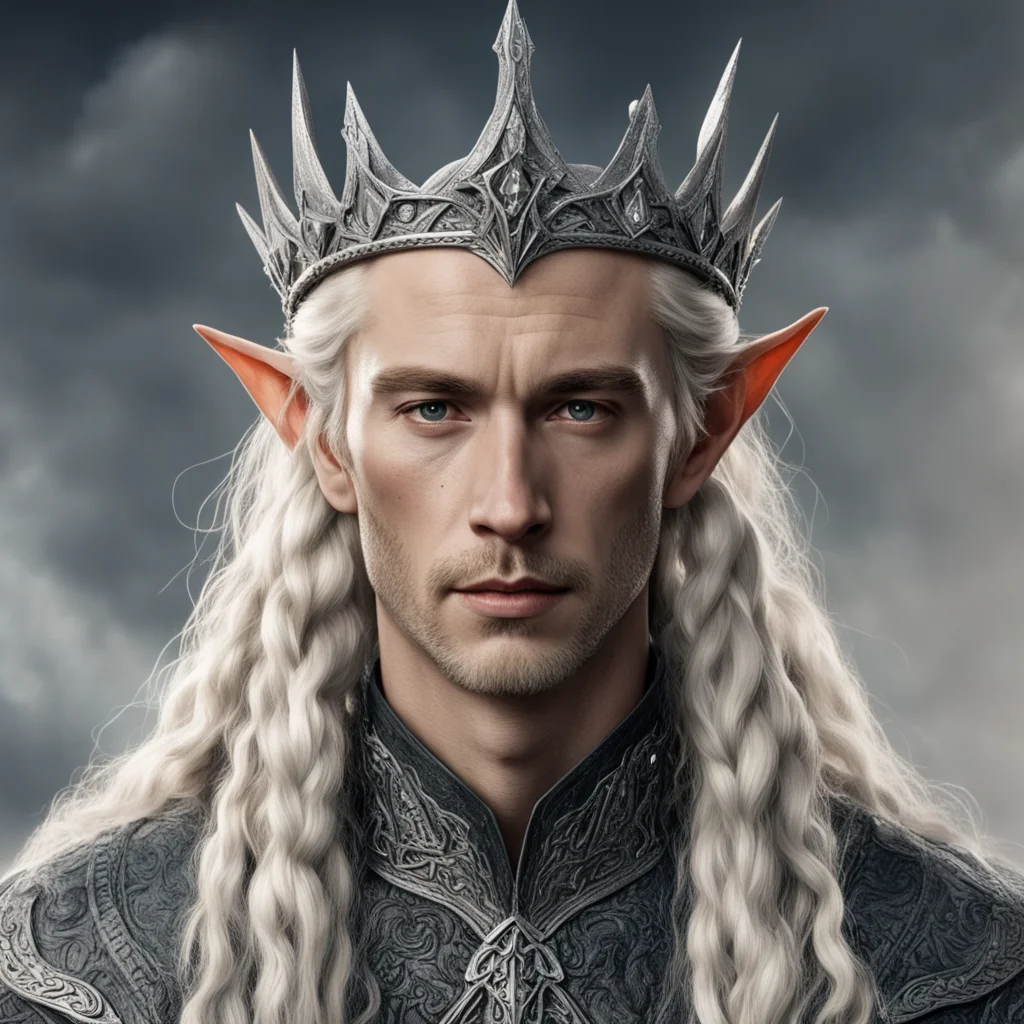 aitolkien king oropher with blonde hair with braids wearing silver wood elf crown with diamonds good looking trending fantastic 1