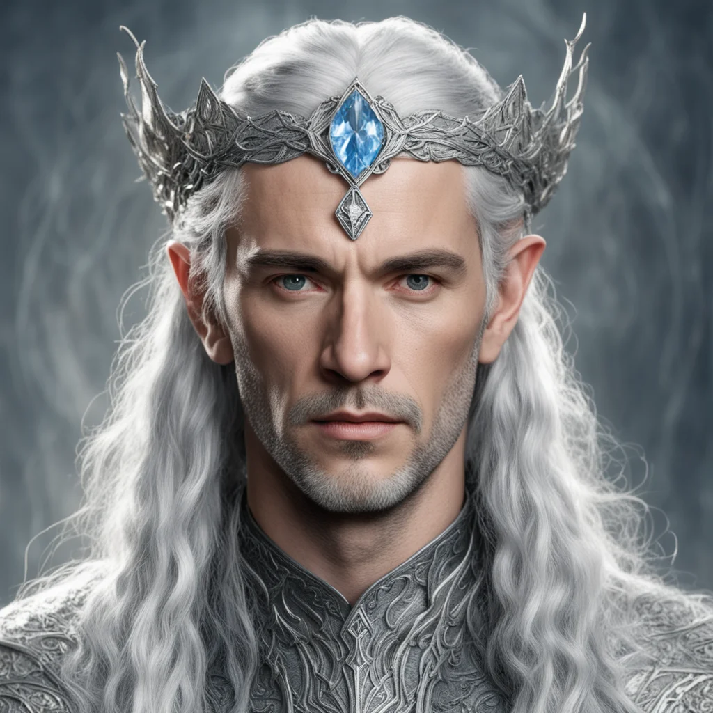 aitolkien king thingol with silver hair and braids wearing silver serpentine elvish circlet with large center diamond amazing awesome portrait 2