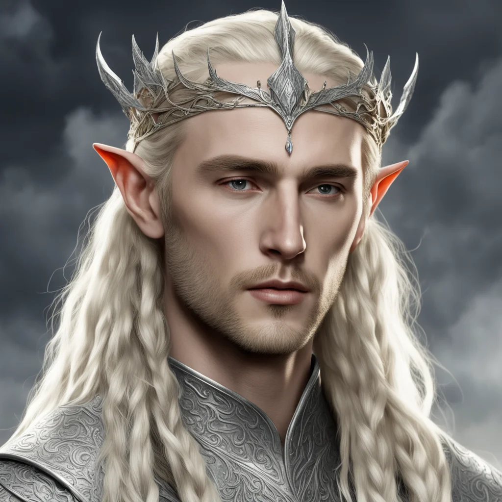 tolkien king thranduil  with blond hair with braids wearing silver leaf elven circlet with diamonds amazing awesome portrait 2