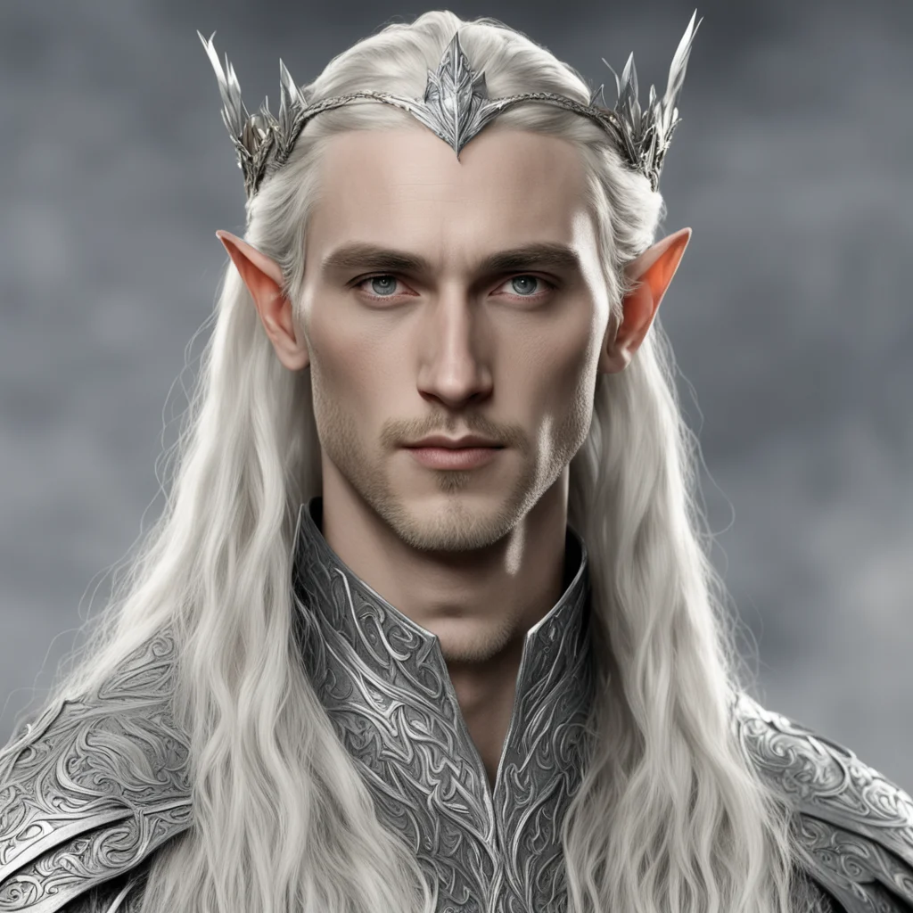 aitolkien king thranduil  with blond hair with braids wearing silver leaf elven circlet with diamonds good looking trending fantastic 1