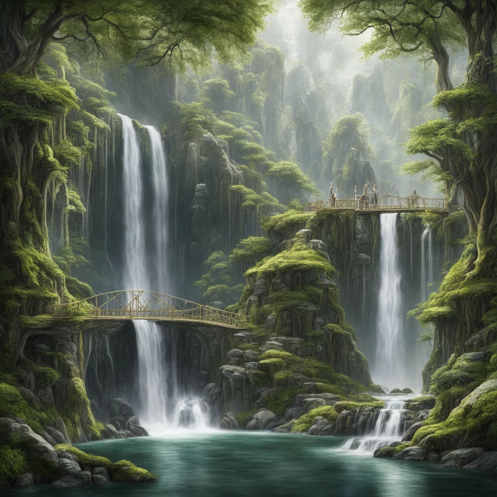 aitolkien king thranduil halls with gazebo and elvish bridges with waterfalls  amazing awesome portrait 2