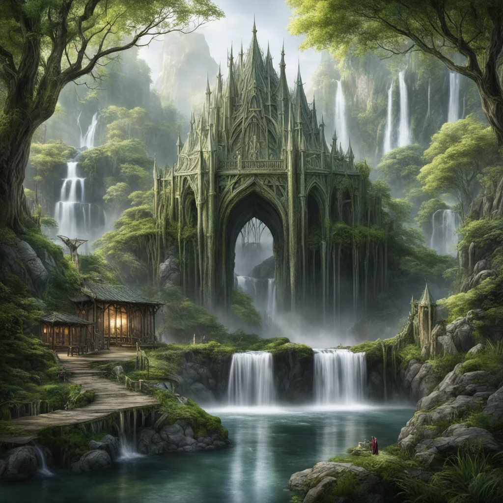 aitolkien king thranduil halls with gazebo and elvish bridges with waterfalls  confident engaging wow artstation art 3