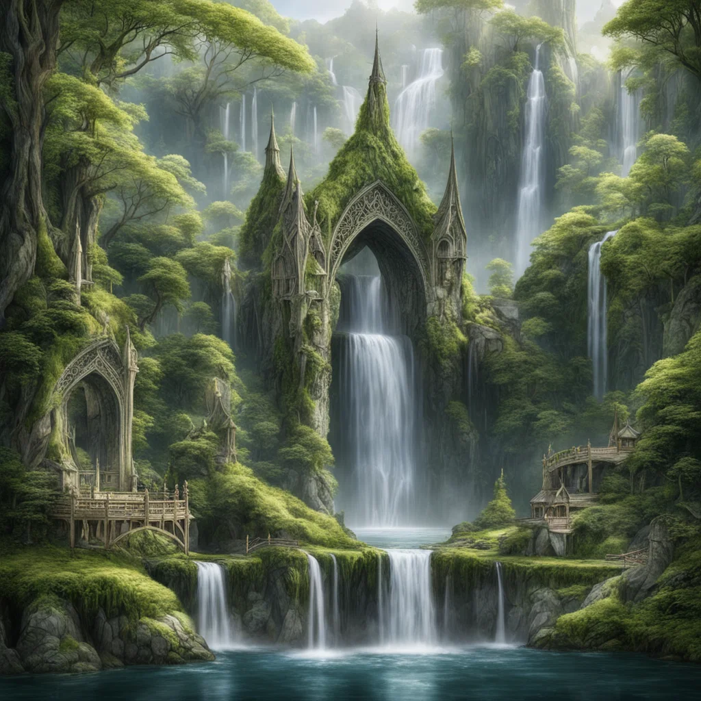 aitolkien king thranduil halls with gazebo and elvish bridges with waterfalls  good looking trending fantastic 1