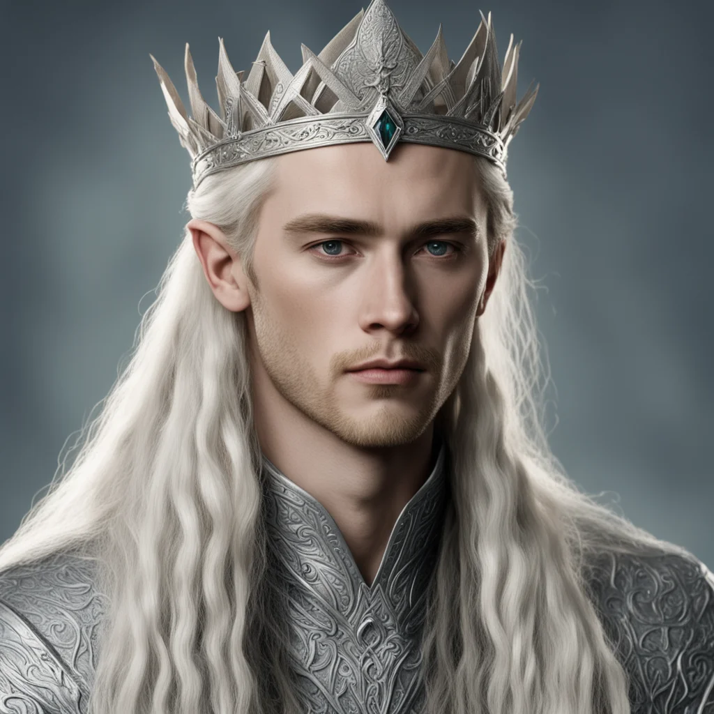 aitolkien king thranduil with blond hair and braids wearing a silver sindarin elvish crown with large center diamond good looking trending fantastic 1