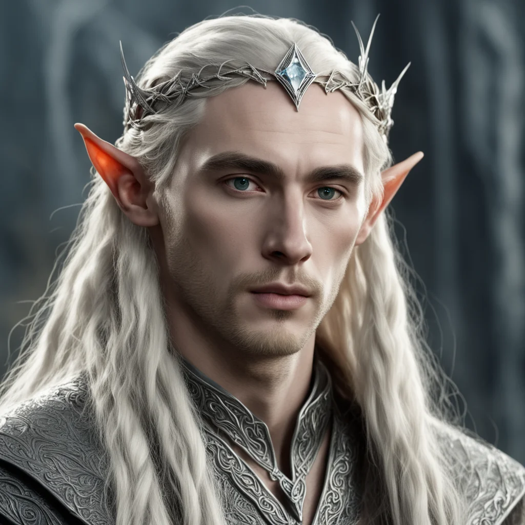 aitolkien king thranduil with blond hair and braids wearing a small thin silver nandorin elvish circlet with large center diamond  amazing awesome portrait 2