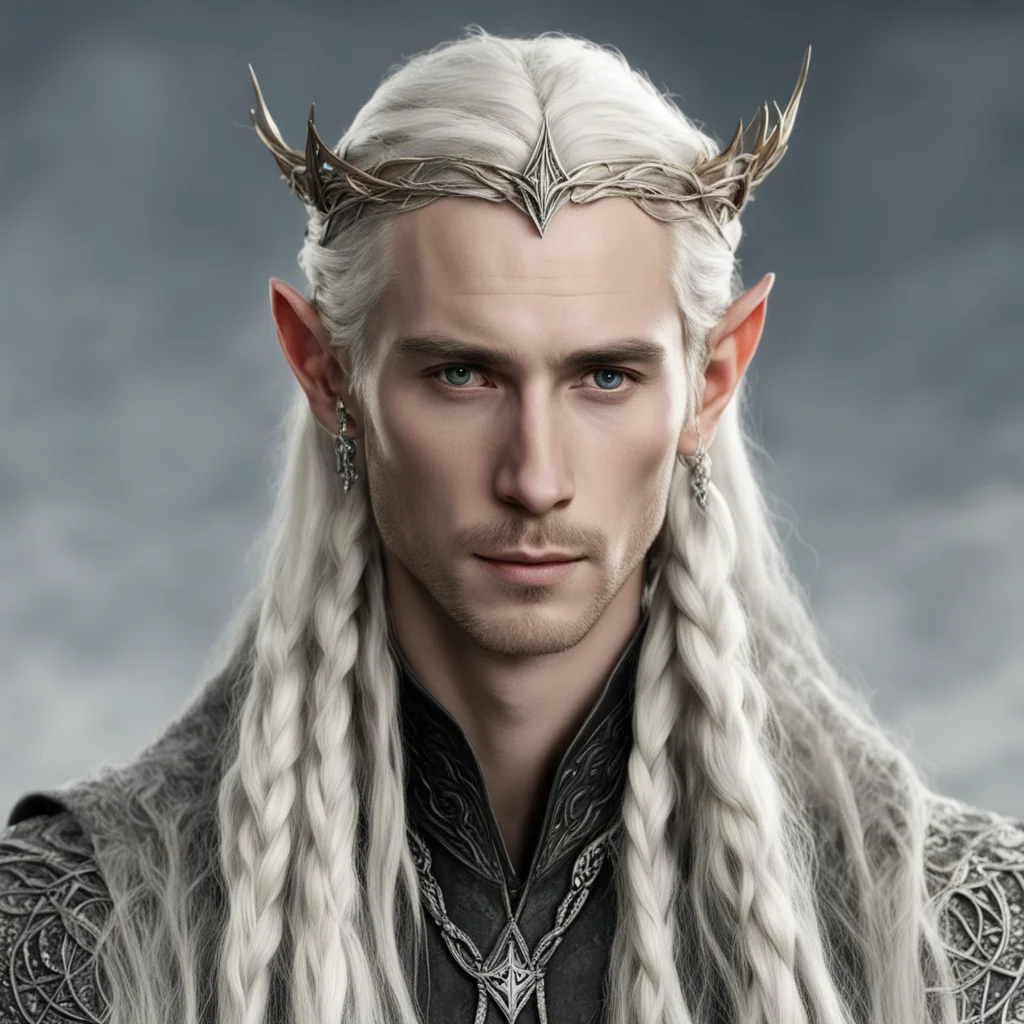 aitolkien king thranduil with blond hair and braids wearing a small thin silver serpentine sindarin elvish circlet with center diamond amazing awesome portrait 2