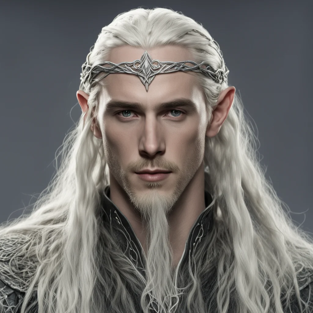 aitolkien king thranduil with blond hair and braids wearing a small thin silver serpentine sindarin elvish circlet with center diamond confident engaging wow artstation art 3