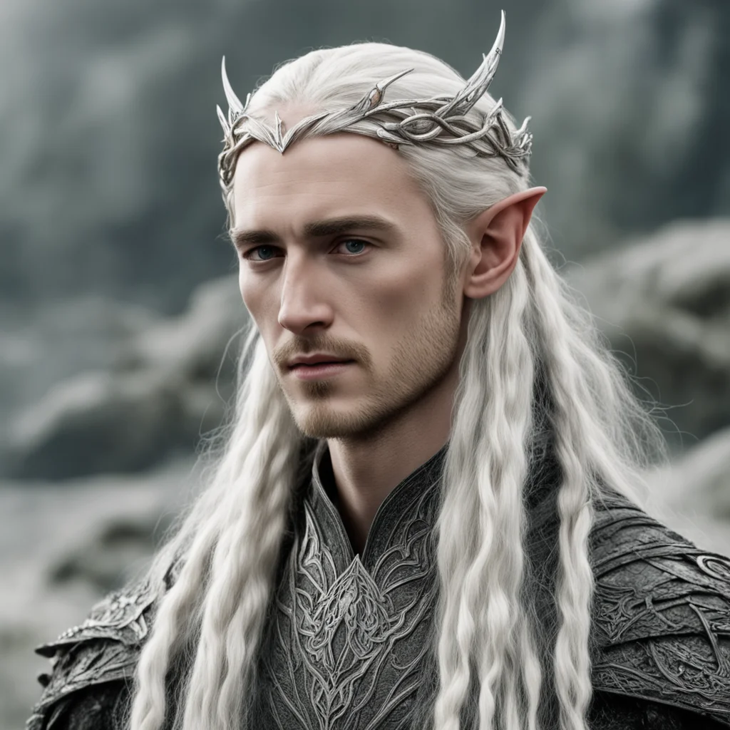 aitolkien king thranduil with blond hair and braids wearing a small thin silver serpentine sindarin elvish circlet with large center diamond confident engaging wow artstation art 3