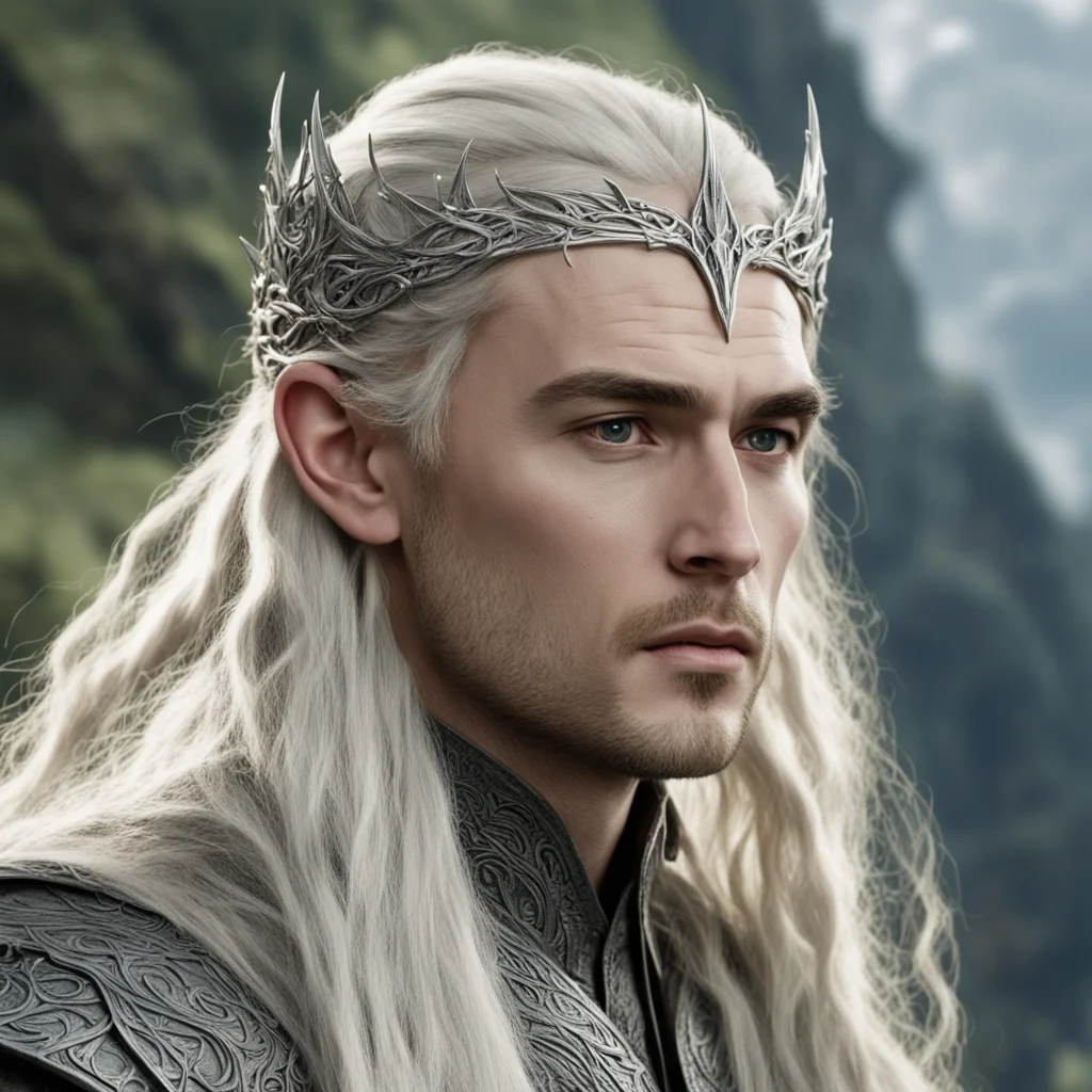 aitolkien king thranduil with blond hair and braids wearing battle of the five armies silver elvish circlet with large center diamond amazing awesome portrait 2