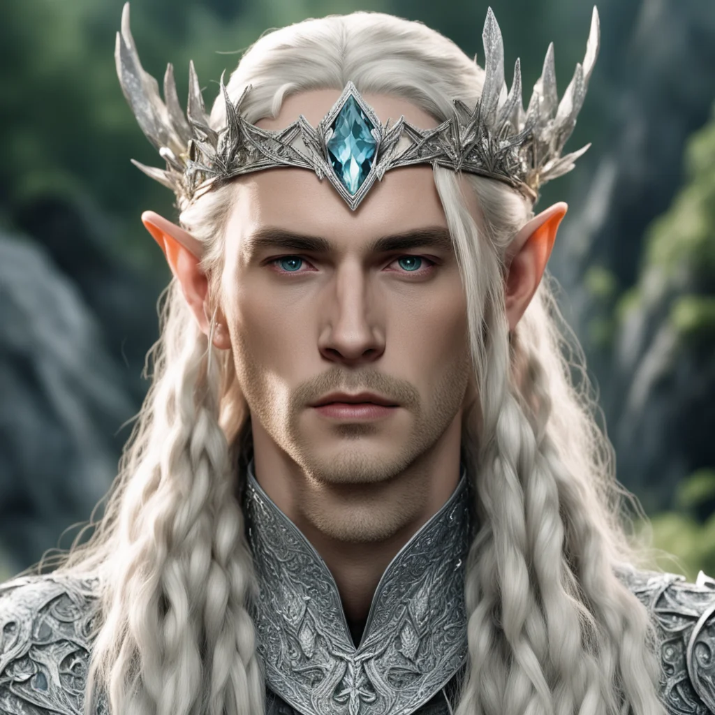 tolkien king thranduil with blond hair and braids wearing silver beech circlet encrusted with diamonds and large diamond clusters good looking trending fantastic 1