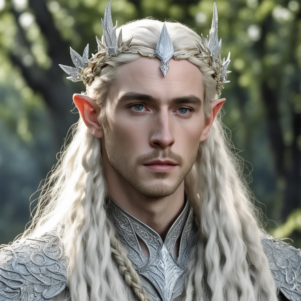 aitolkien king thranduil with blond hair and braids wearing silver birch circlet encrusted with diamonds and large diamond clusters good looking trending fantastic 1