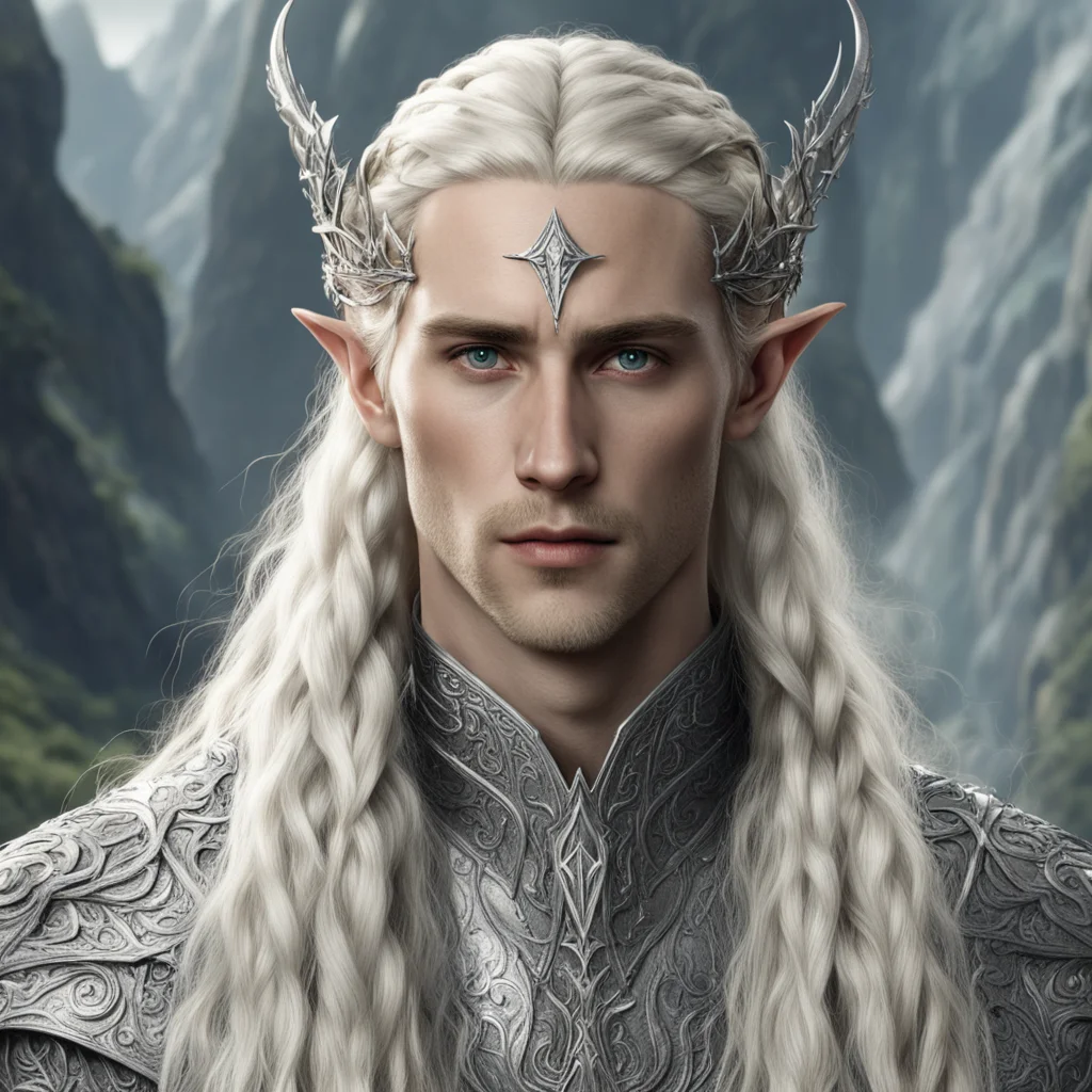 aitolkien king thranduil with blond hair and braids wearing silver dragon elvish circlet with prominent center diamond  amazing awesome portrait 2