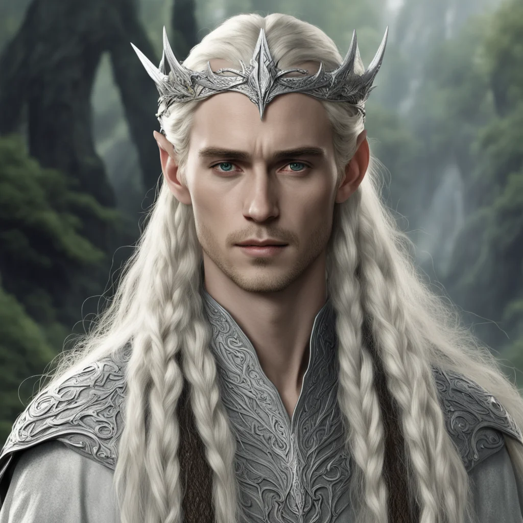 aitolkien king thranduil with blond hair and braids wearing silver dragon elvish circlet with prominent center diamond  confident engaging wow artstation art 3