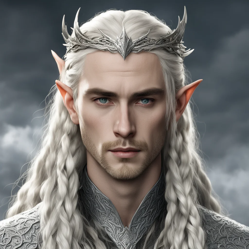 aitolkien king thranduil with blond hair and braids wearing silver dragon elvish circlet with prominent center diamond  good looking trending fantastic 1