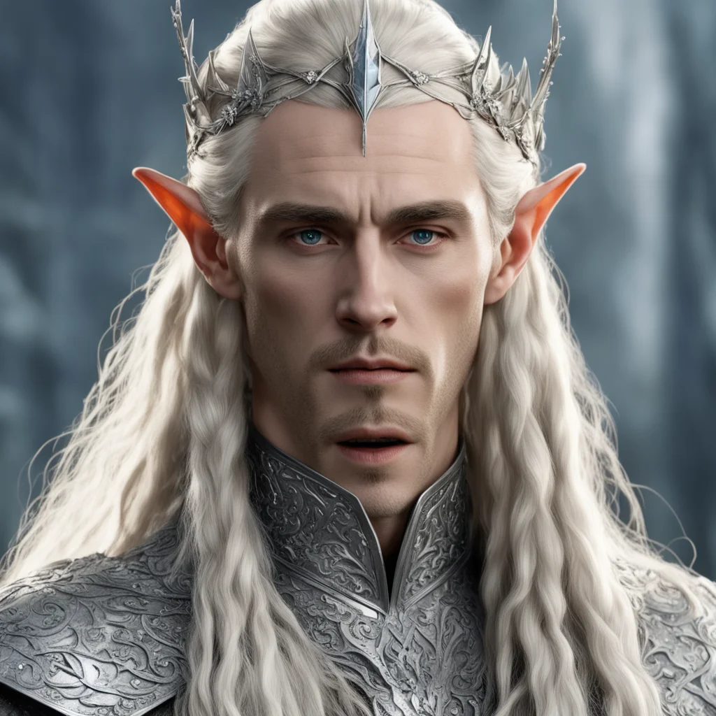 aitolkien king thranduil with blond hair and braids wearing silver laurel circlet encrusted with diamonds and large diamond clusters amazing awesome portrait 2