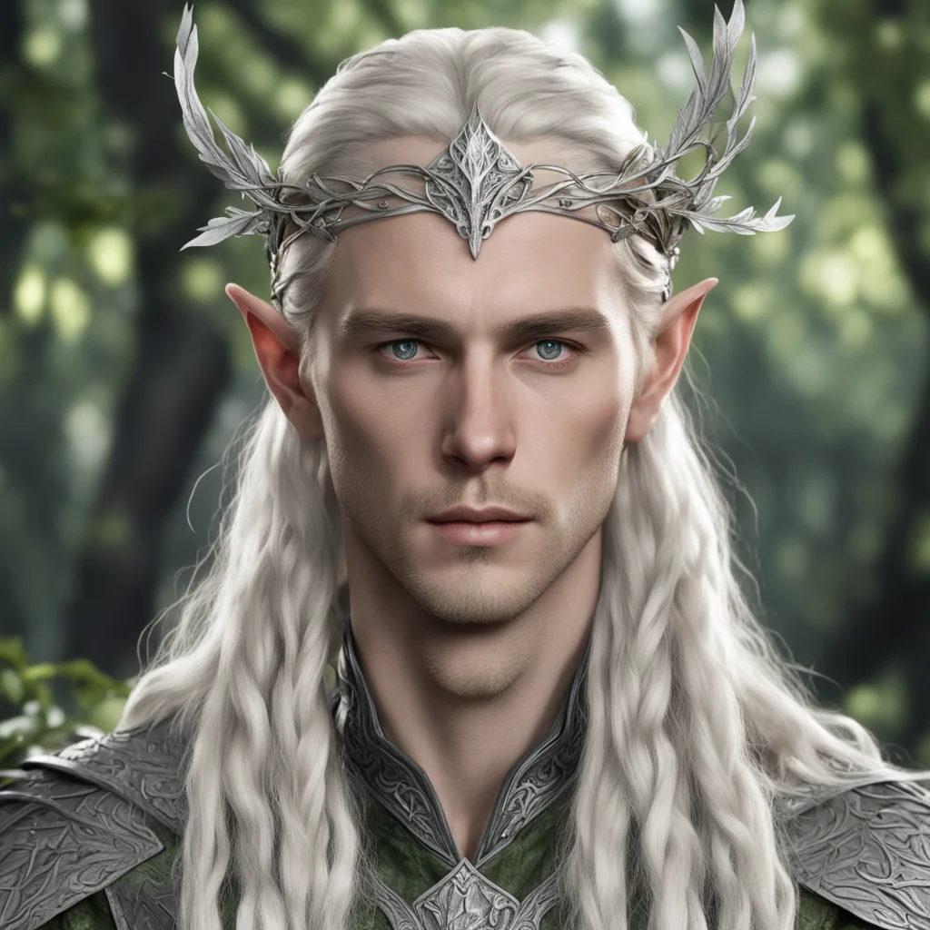 aitolkien king thranduil with blond hair and braids wearing silver oak leaf elven circlet with diamonds amazing awesome portrait 2