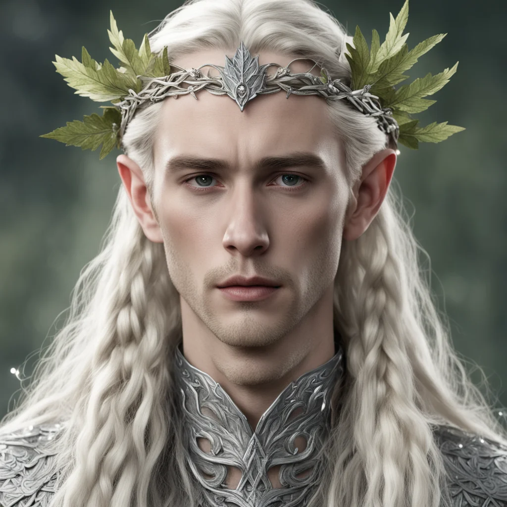 aitolkien king thranduil with blond hair and braids wearing silver oak leaf elven circlet with diamonds good looking trending fantastic 1