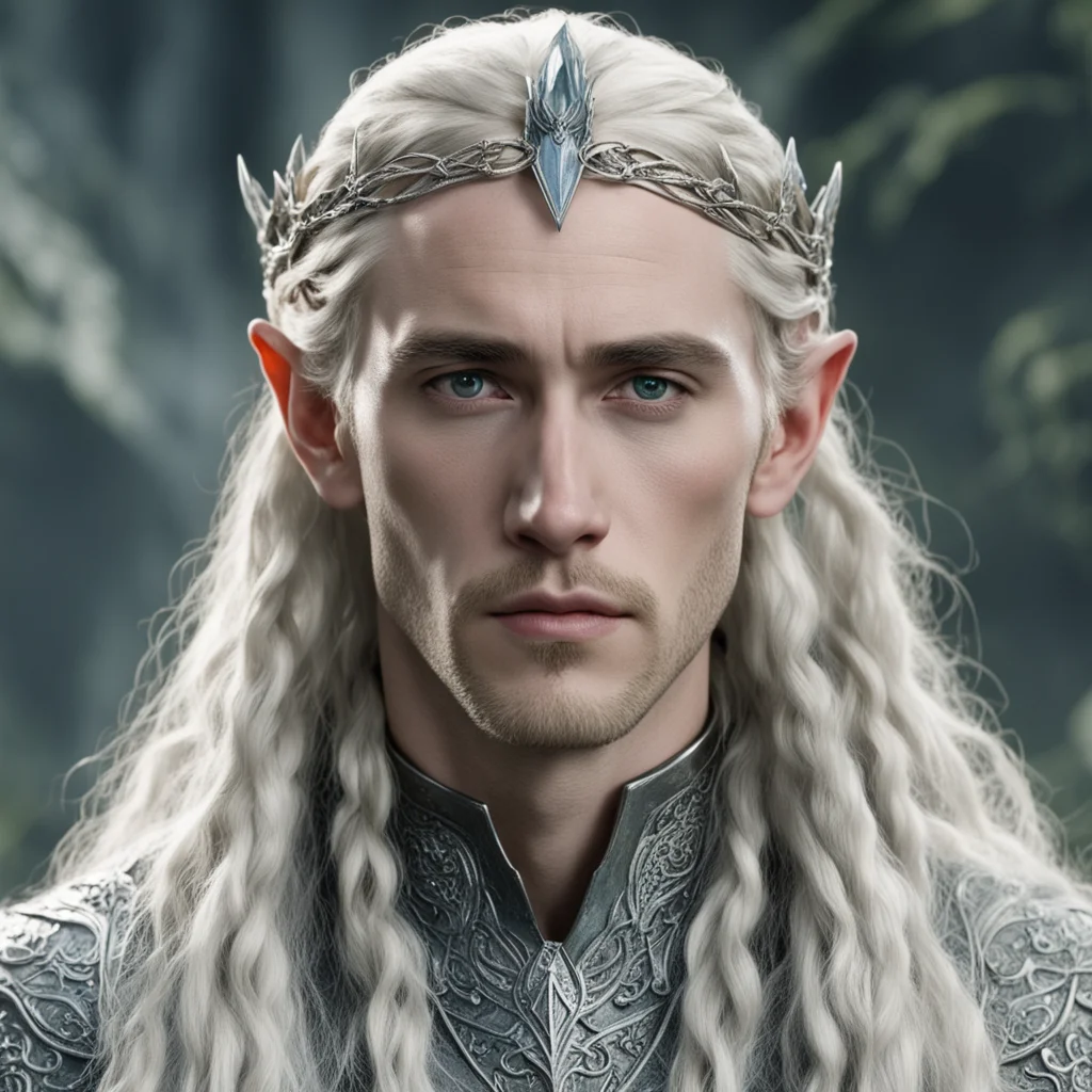 tolkien king thranduil with blond hair and braids wearing silver serpentine elvish circlet encrusted with diamonds with large center diamond  amazing awesome portrait 2
