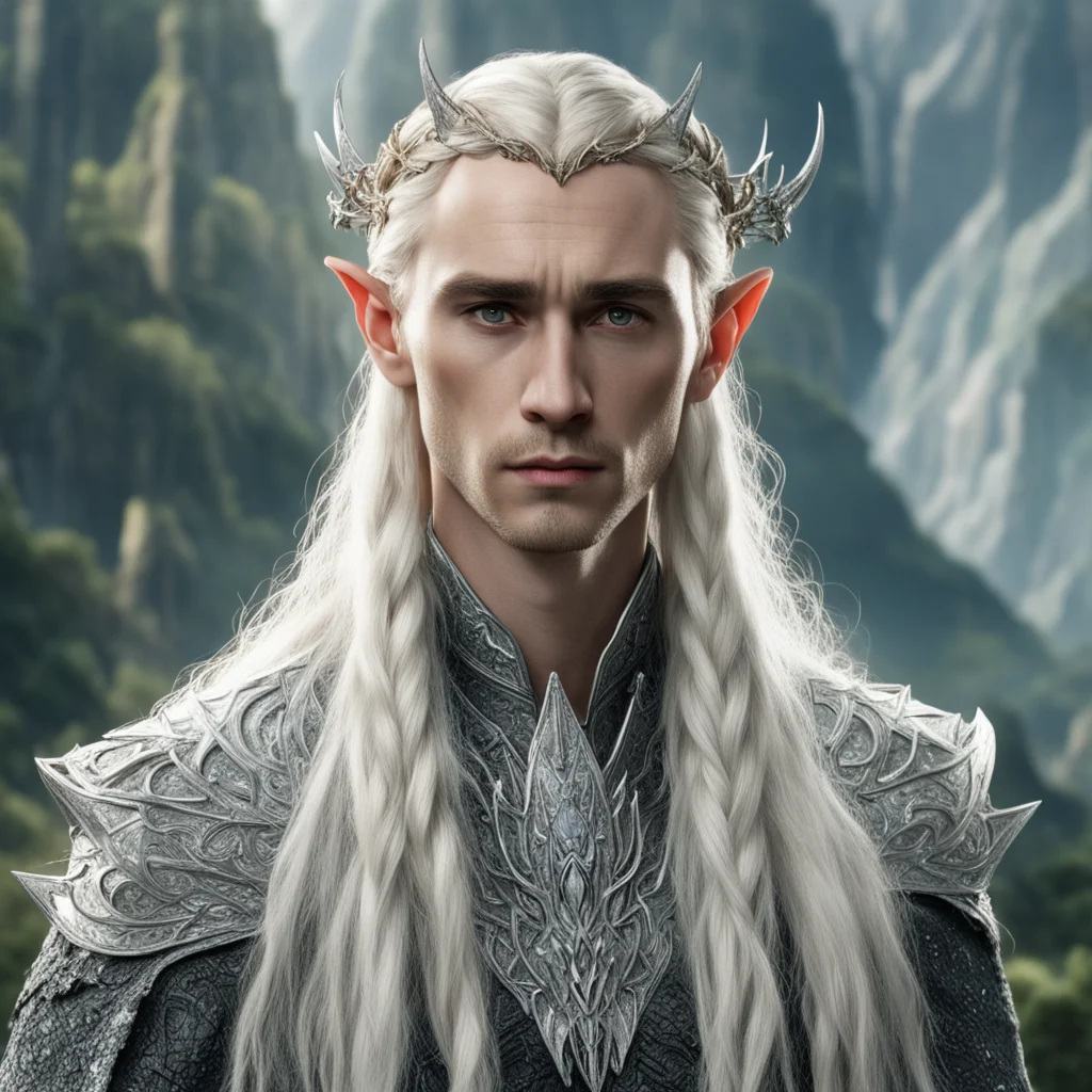 aitolkien king thranduil with blond hair and braids wearing silver serpentine elvish circlet encrusted with diamonds with large center diamond  confident engaging wow artstation art 3