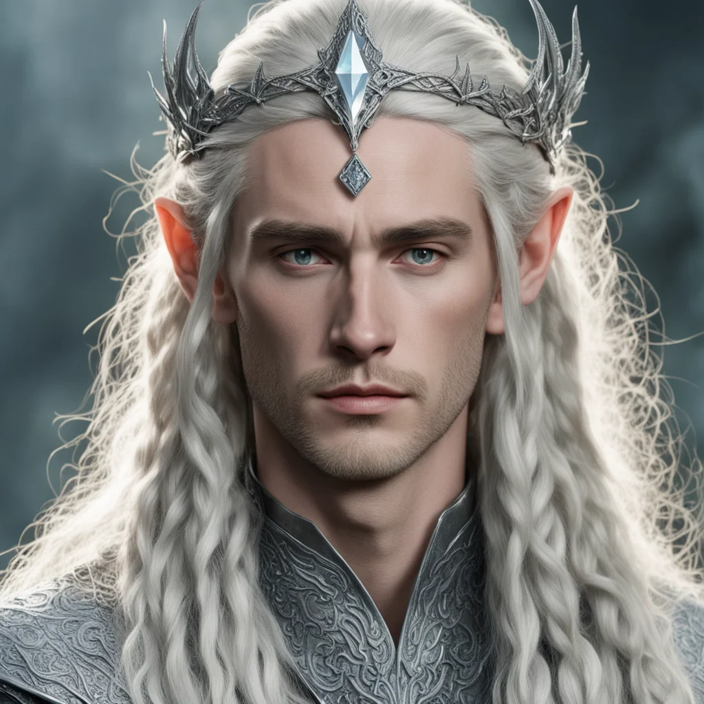 aitolkien king thranduil with blond hair and braids wearing silver serpentine elvish circlet encrusted with diamonds with large center diamond good looking trending fantastic 1