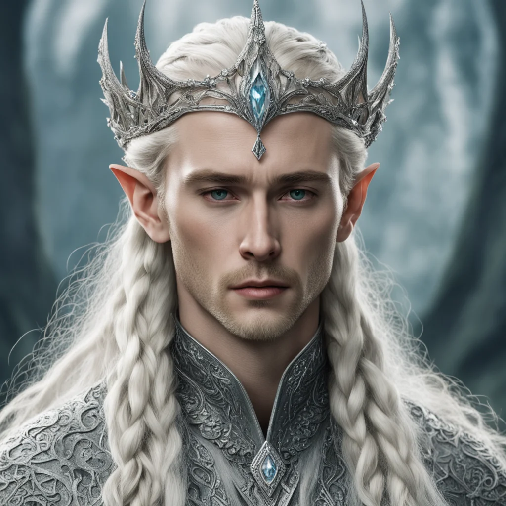 aitolkien king thranduil with blond hair and braids wearing silver serpentine elvish circlet heavily encrusted with diamonds with large center diamond  amazing awesome portrait 2