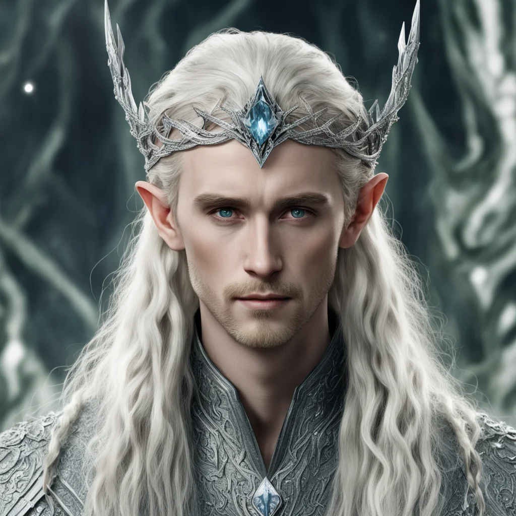 aitolkien king thranduil with blond hair and braids wearing silver serpentine elvish circlet heavily encrusted with diamonds with large center diamond  good looking trending fantastic 1