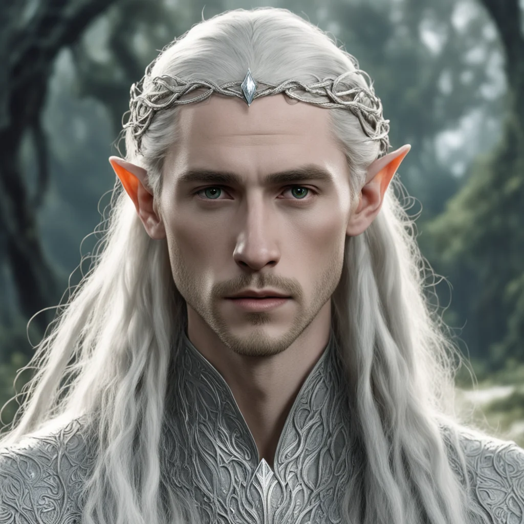 aitolkien king thranduil with blond hair and braids wearing silver serpentine intertwined into silver elvish circlet with prominent center diamond amazing awesome portrait 2