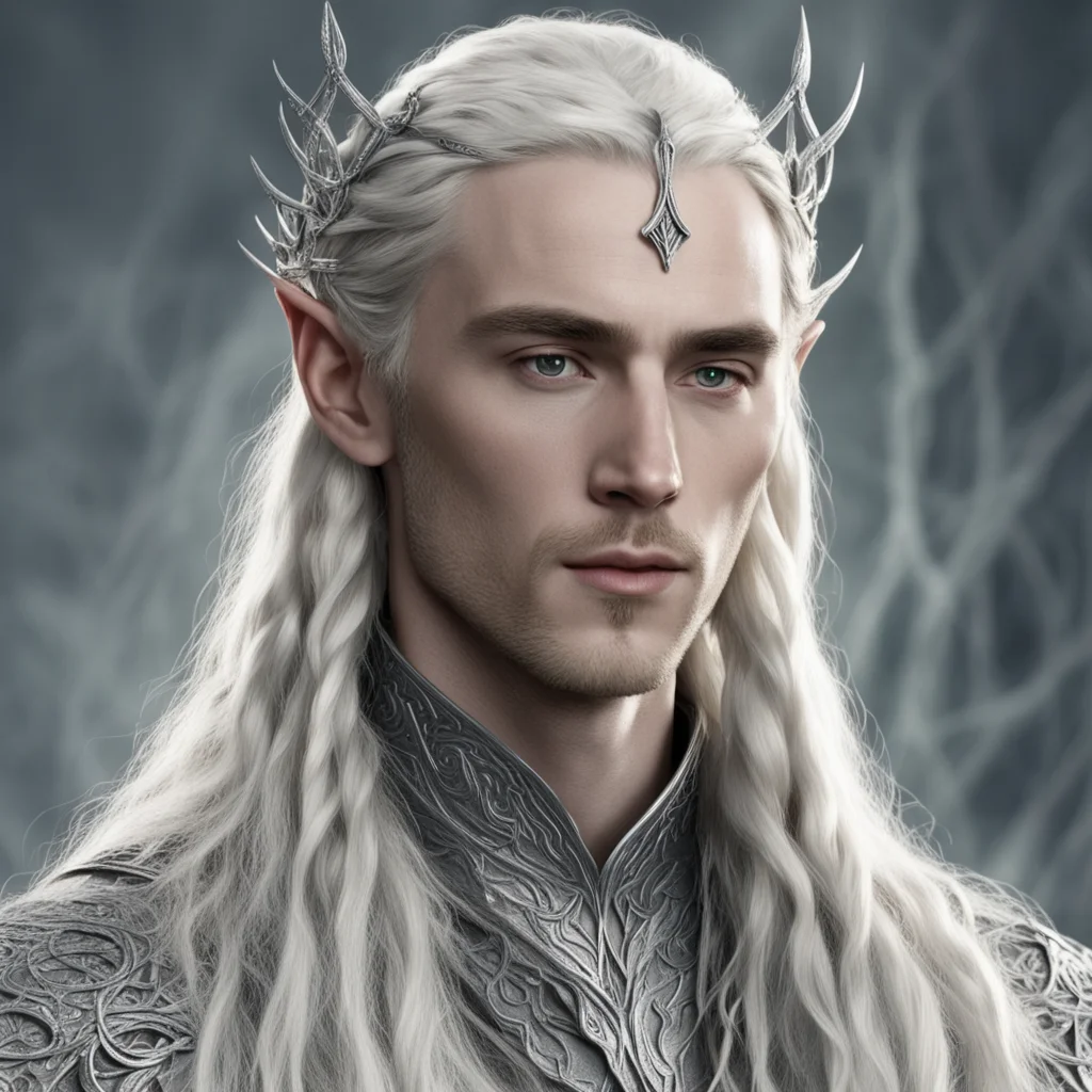 aitolkien king thranduil with blond hair and braids wearing silver serpentine intertwined into silver elvish circlet with prominent center diamond confident engaging wow artstation art 3