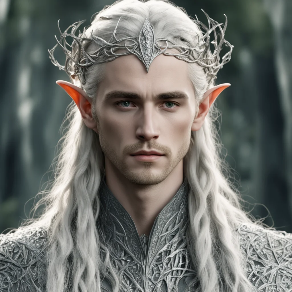 tolkien king thranduil with blond hair and braids wearing silver serpentine vines encrusted with diamonds intertwined to form a silver elvish circlet with large center diamond  good looking trending