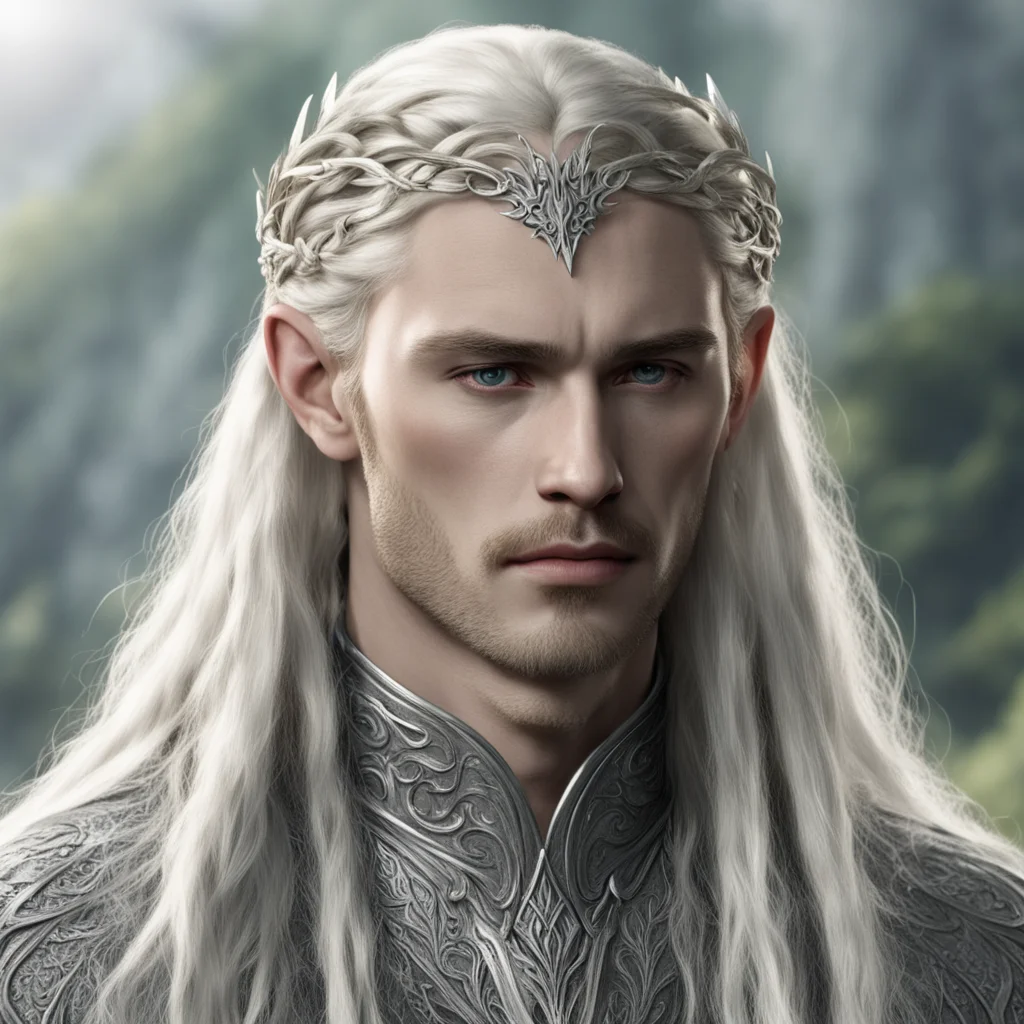 aitolkien king thranduil with blond hair and braids wearing silver silvan elvish circlet with center diamond amazing awesome portrait 2